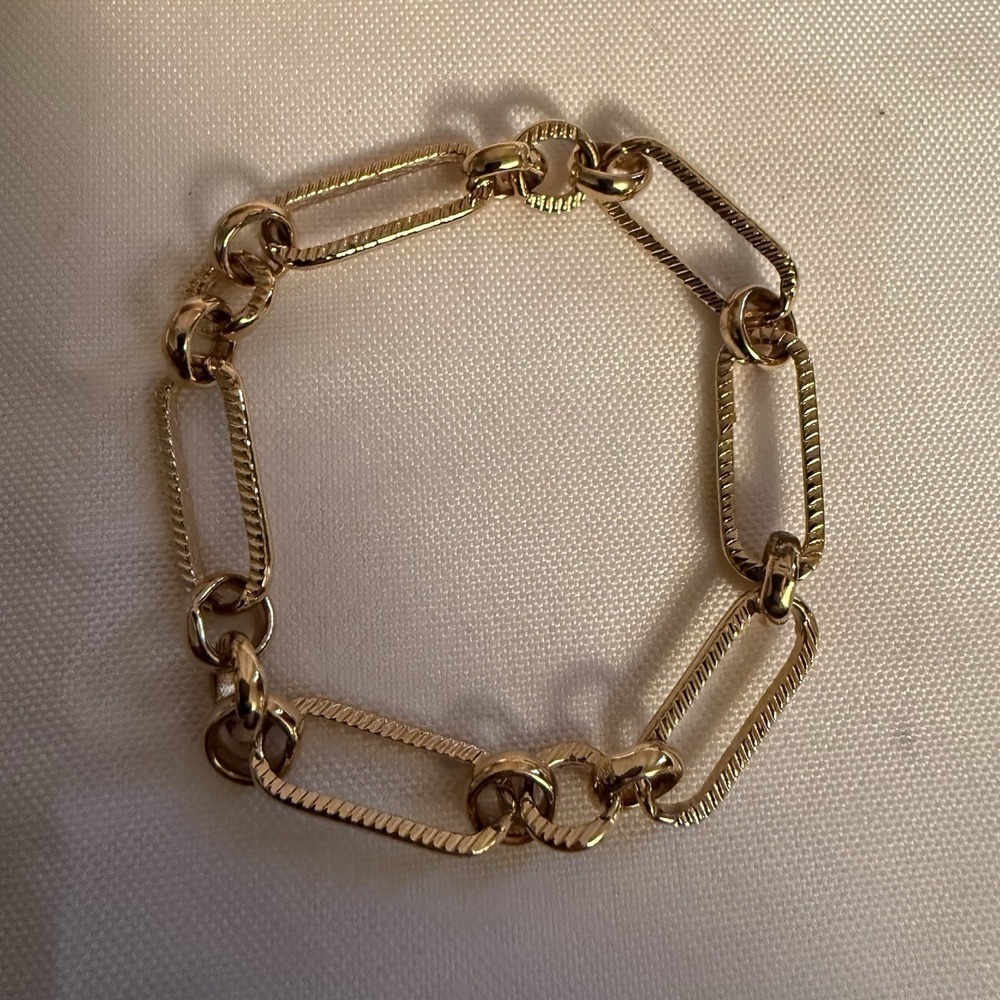 ABBOTT LYON Figaro Chain Bracelet Gold Oval Link S/M 7.5 Inch 18K Gold Plated